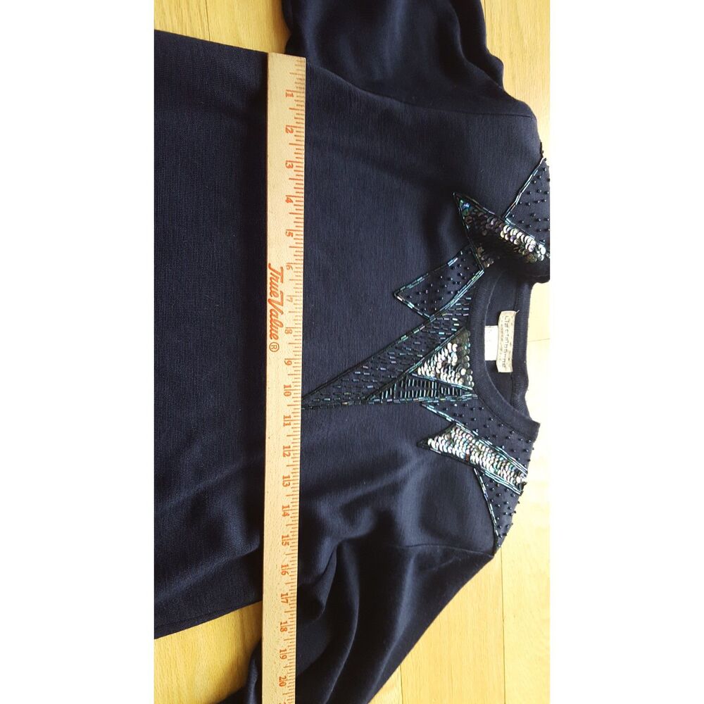 Liz Claiborne Vtg. Knit Sweater‎ Navy Sequin Pullover Geometric 90s Sm, Y2k Glam - Picture 8 of 9